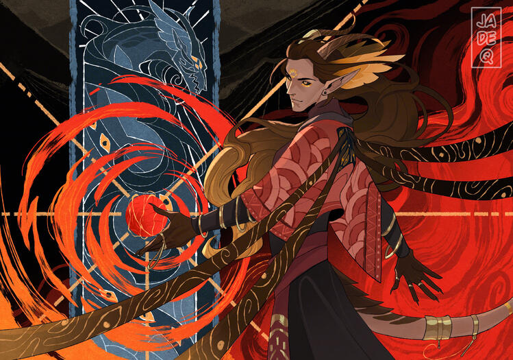 Full body with complex background