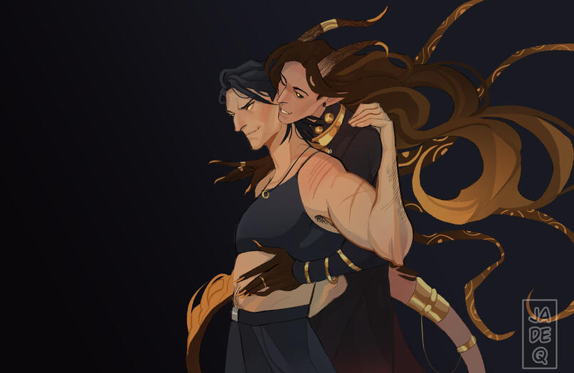 Two half body with solid background